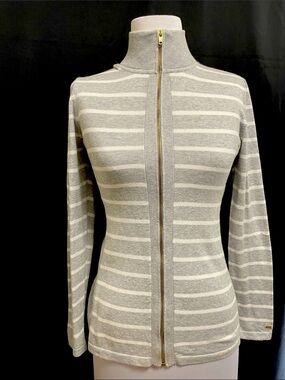 Women’s Sz S/P EUC TOMMY HILFIGER striped full-zip mock neck sweater jacket